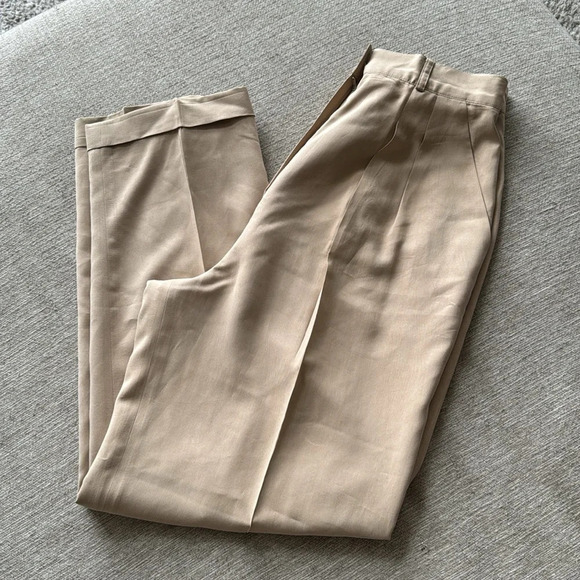 Nordstrom Preview Collection Tan sandwashed 100% silk trousers 10 - Picture 12 of 14